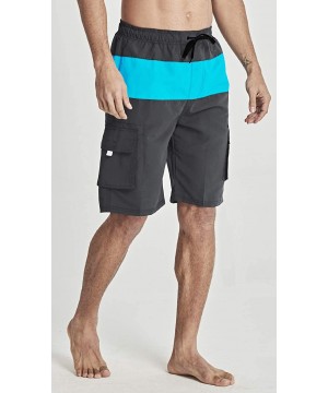 Men's Swim Trunks Beachwear Quick Dry Watershorts Casual Shorts Dark Grey Blue Large - CV18W2MYWDX $10.32-Trunks