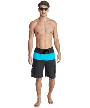 Men's Swim Trunks Beachwear Quick Dry Watershorts Casual Shorts Dark Grey Blue Large - CV18W2MYWDX $10.32-Trunks