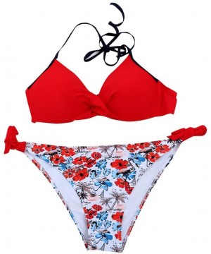 Women's Swimsuit Halter Halter Strap Solid Print Bikini Set(C-Red-XL) - C-red - C2196U5O6HI $14.47-Sets