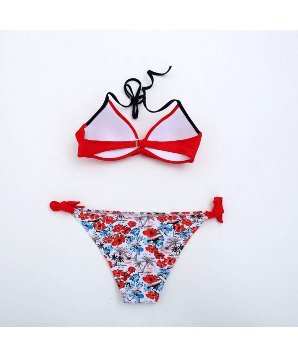 Women's Swimsuit Halter Halter Strap Solid Print Bikini Set(C-Red-XL) - C-red - C2196U5O6HI $14.47-Sets