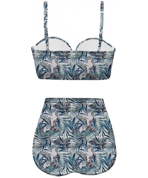 Women's Retro Summer Floral Print Funny Swimsuits High Waisted Bikini Set - Blue-1 - CD196SA2ZQE $28.36-Racing