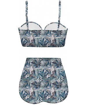 Women's Retro Summer Floral Print Funny Swimsuits High Waisted Bikini Set - Blue-1 - CD196SA2ZQE $28.36-Racing