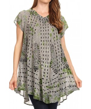 Gilda Women's Summer Casual Short/Long Sleeve Swing Dress Tunic Cover-up - 19228-green - CX18QWLR6DY $16.70-Cover-Ups