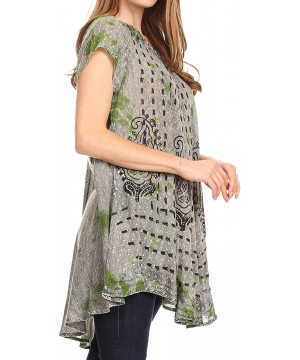 Gilda Women's Summer Casual Short/Long Sleeve Swing Dress Tunic Cover-up - 19228-green - CX18QWLR6DY $16.70-Cover-Ups