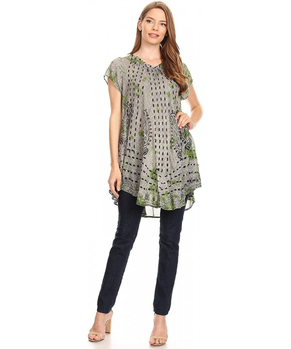 Gilda Women's Summer Casual Short/Long Sleeve Swing Dress Tunic Cover-up - 19228-green - CX18QWLR6DY $16.70-Cover-Ups