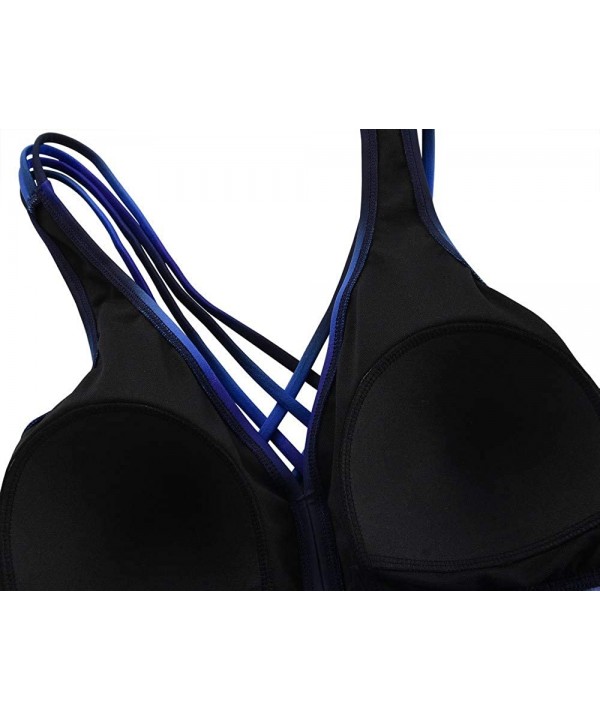 Women's Tankini Swimsuits Cross Back Flowy Swim Tops Modest Swimwear - Blue&black - C418RXCUGS7 $24.96-Tankinis