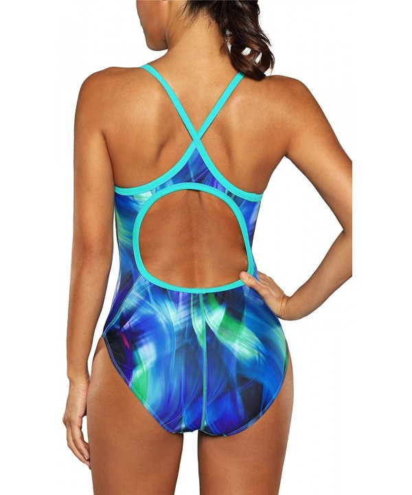 Women's Printed Athletic One Piece Swimsuit Sports Swimwear Training Suit - Green - CF18KCK2Z6Q $22.78-Racing