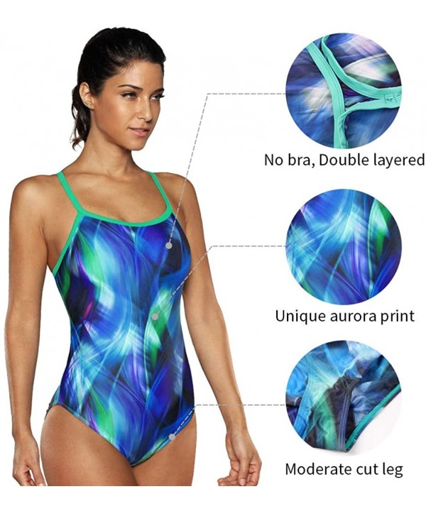 Women's Printed Athletic One Piece Swimsuit Sports Swimwear Training Suit - Green - CF18KCK2Z6Q $22.78-Racing