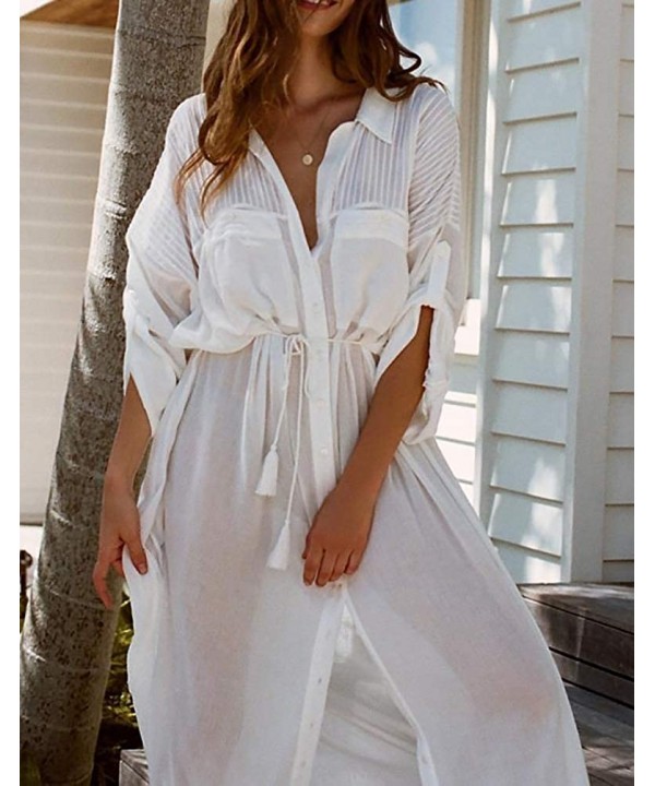 Women's Long Kimono Jacket Cardigan Beach Maxi Dress Bathing Suit Bikini Swimsuit Cover Up Swimwear - White G - CK18H22TXUT $...