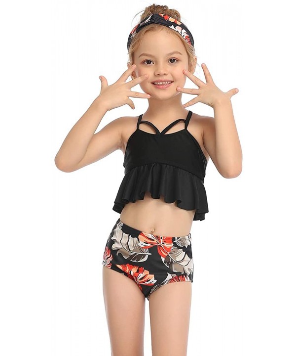 2Pcs Mommy and Me Matching Family Swimsuit Ruffle Women Swimwear Kids Children Toddler Bikini Bathing Suit Beachwear Sets - B...