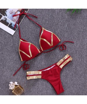 Women's 2 Piece Sexy Swimsuits Off Shoulder Triangle Bikini Set Thong Brazilian - Red - C918RQ7YMRH $16.44-Sets