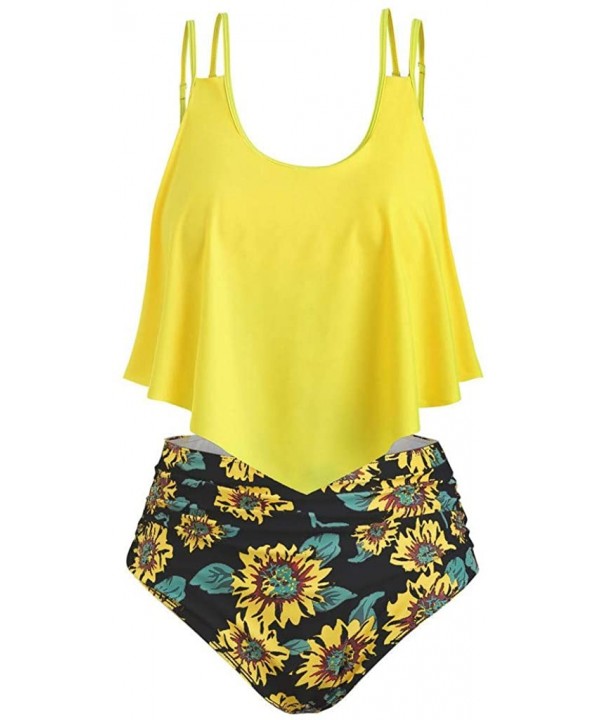 Women Two Pieces Bathing Suits Top Ruffled with High Waisted Bottom Bikini Set - A Yellow - CW18SZ2GRQK $16.60-Sets