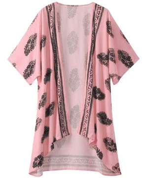 Womens Kimono Cardigan- Boho Loose Half Sleeve Cover Up Smock Tops Blouses - Pink - CY18TQH48S3 $15.15-Cover-Ups