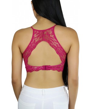 Women's Keyhole High Neck Stretch Lace Bralette with Lined Cups - Magenta - C818U4IRKG3 $8.20-Tops