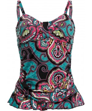 Women's Plus Size Retro Tankini Top 1 Piece Swimwear Adjustable Straps- Size 6-22 - Multicoloured - CQ18NS0WUON $19.21-Cover-Ups