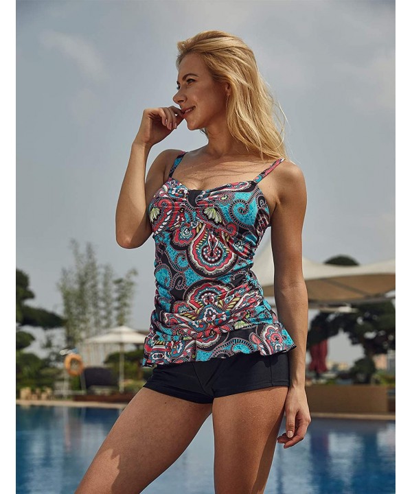 Women's Plus Size Retro Tankini Top 1 Piece Swimwear Adjustable Straps- Size 6-22 - Multicoloured - CQ18NS0WUON $19.21-Cover-Ups