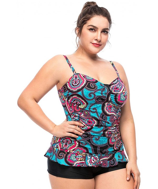 Women's Plus Size Retro Tankini Top 1 Piece Swimwear Adjustable Straps- Size 6-22 - Multicoloured - CQ18NS0WUON $19.21-Cover-Ups