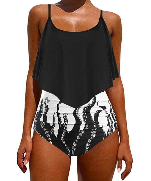 Womens Two Piece Tankini Set Octopus Print Swimwear Push-up Padded Tank Top Bikini Bottom Bathing Suit - Black - CG1905ZDDQT ...