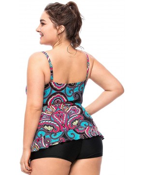 Women's Plus Size Retro Tankini Top 1 Piece Swimwear Adjustable Straps- Size 6-22 - Multicoloured - CQ18NS0WUON $19.21-Cover-Ups