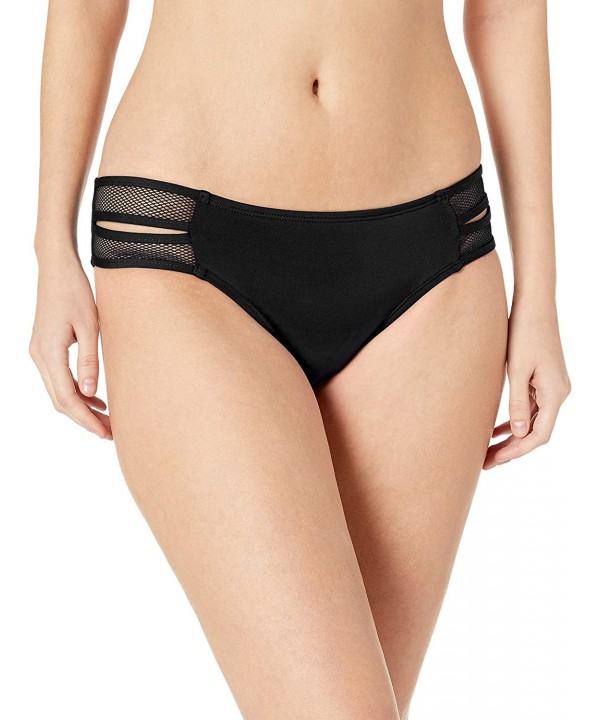 Women's Double Tab Side Sexy Bikini Swim Bottom - Solid Mesh Mix Black - CJ18KXMTTC3 $21.13-Tankinis