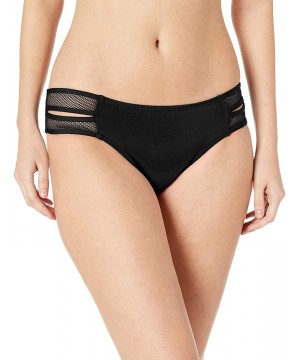 Women's Double Tab Side Sexy Bikini Swim Bottom - Solid Mesh Mix Black - CJ18KXMTTC3 $21.13-Tankinis