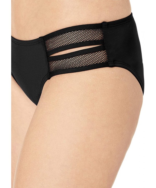 Women's Double Tab Side Sexy Bikini Swim Bottom - Solid Mesh Mix Black - CJ18KXMTTC3 $21.13-Tankinis