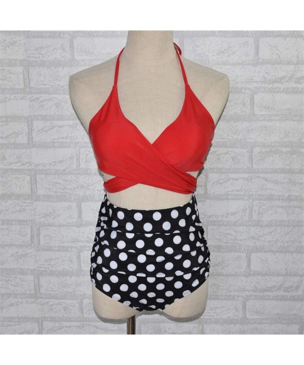 Women Swimsuit Halter Bandage Wrap Bikini Set Push-Up Ruched High Waist Swimwear - Beachsuit Bikini Sets - Red - CG194A76HE7 ...