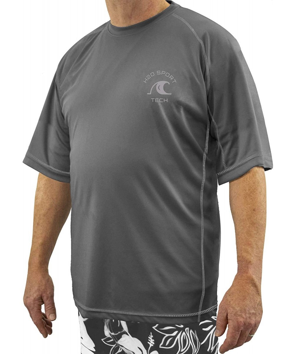 Big & Tall Men's Short Sleeve Raglan Swim Shirt UPF 50+ Loose Fit - Charcoal - C418QL7DGM0 $39.93-Rash Guards