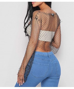 Women Sexy See Through Mesh Beach Bikni Swimsuit Sleeveless Cover up Rhinestone Crop Top Shirts - Black&05 - CF18YHCQ4IU $30....