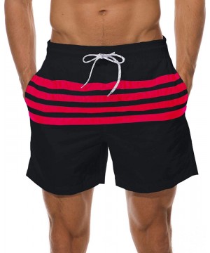 Men's Swimsuit Swim Trunks Watershort Swimwear Stripes Board Shorts Bathing Suits Side Pockets - Smooth Fabric-black Red - CW...