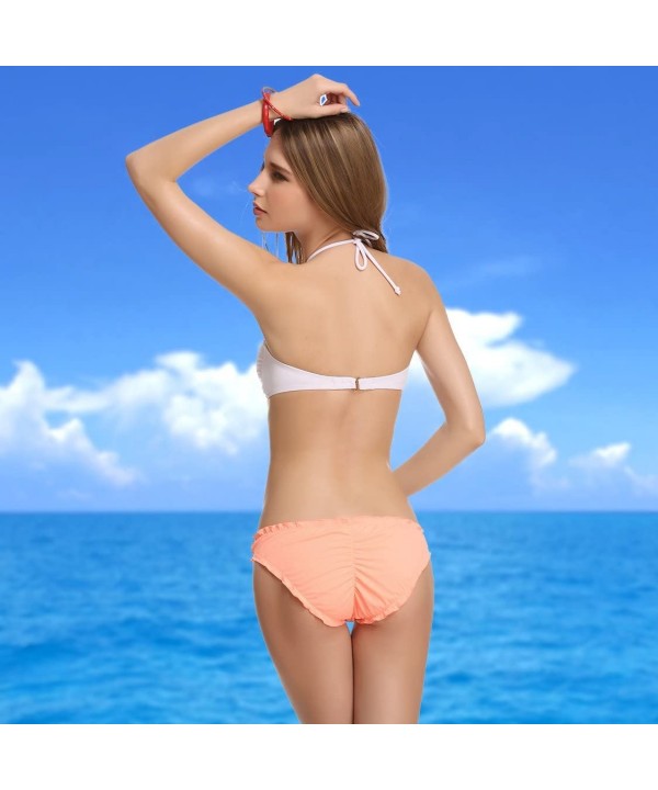 Women's Ruffle Wavy Bikini Bottom Low Rise Hipster Allure Swimsuit - Orange - CD18YNQ3WA8 $23.20-Tankinis