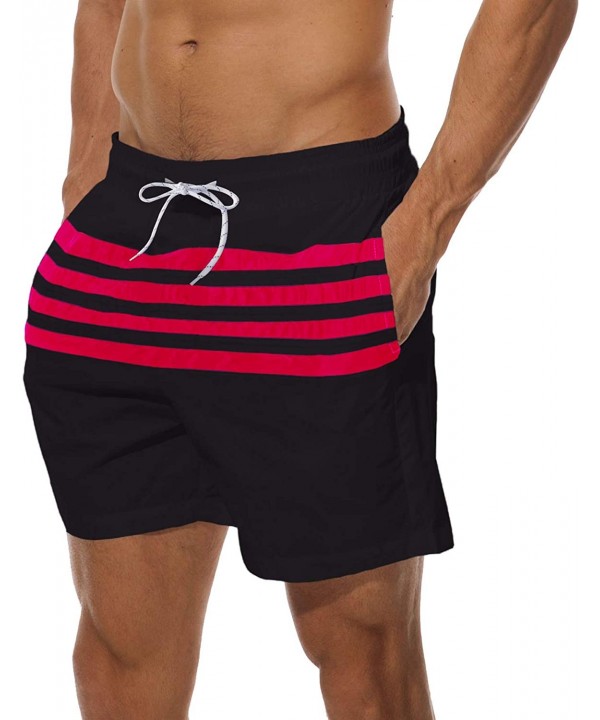 Men's Swimsuit Swim Trunks Watershort Swimwear Stripes Board Shorts Bathing Suits Side Pockets - Smooth Fabric-black Red - CW...