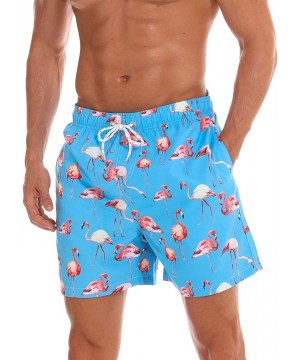 Mens Quick-Dry Swim Trunks Mesh Lined Printed Boardshorts with Pockets - Flamingo/Blue - CO18R0MT930 $20.81-Trunks