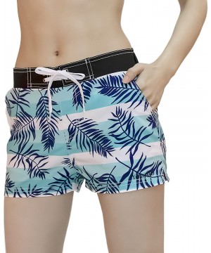 Women Board Shorts Swimwear Trunks Sports Quick Dry Swim Bottom with Inner Liner - Blue Green - CH18U3I9REU $15.56-Tankinis