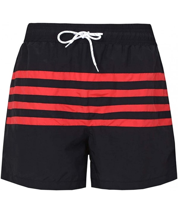 Men's Swimsuit Swim Trunks Watershort Swimwear Stripes Board Shorts Bathing Suits Side Pockets - Smooth Fabric-black Red - CW...