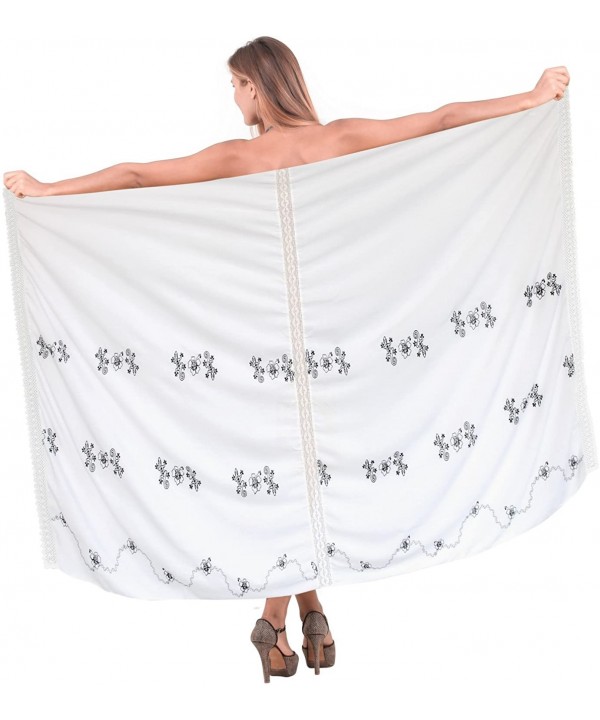 Women One Size Beach Cover Up Pareo Canga Swimsuit Sarong Embroidered - Ghost White_s126 - C211I9NLS3P $14.46-Cover-Ups