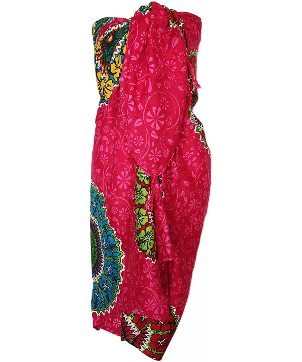 Mandala Sarong Wraps from Bali Beach Cover Up - Flower Fuschia Circles - C012OE1DT2K $11.35-Cover-Ups