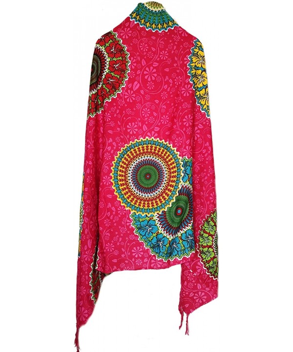 Mandala Sarong Wraps from Bali Beach Cover Up - Flower Fuschia Circles - C012OE1DT2K $11.35-Cover-Ups