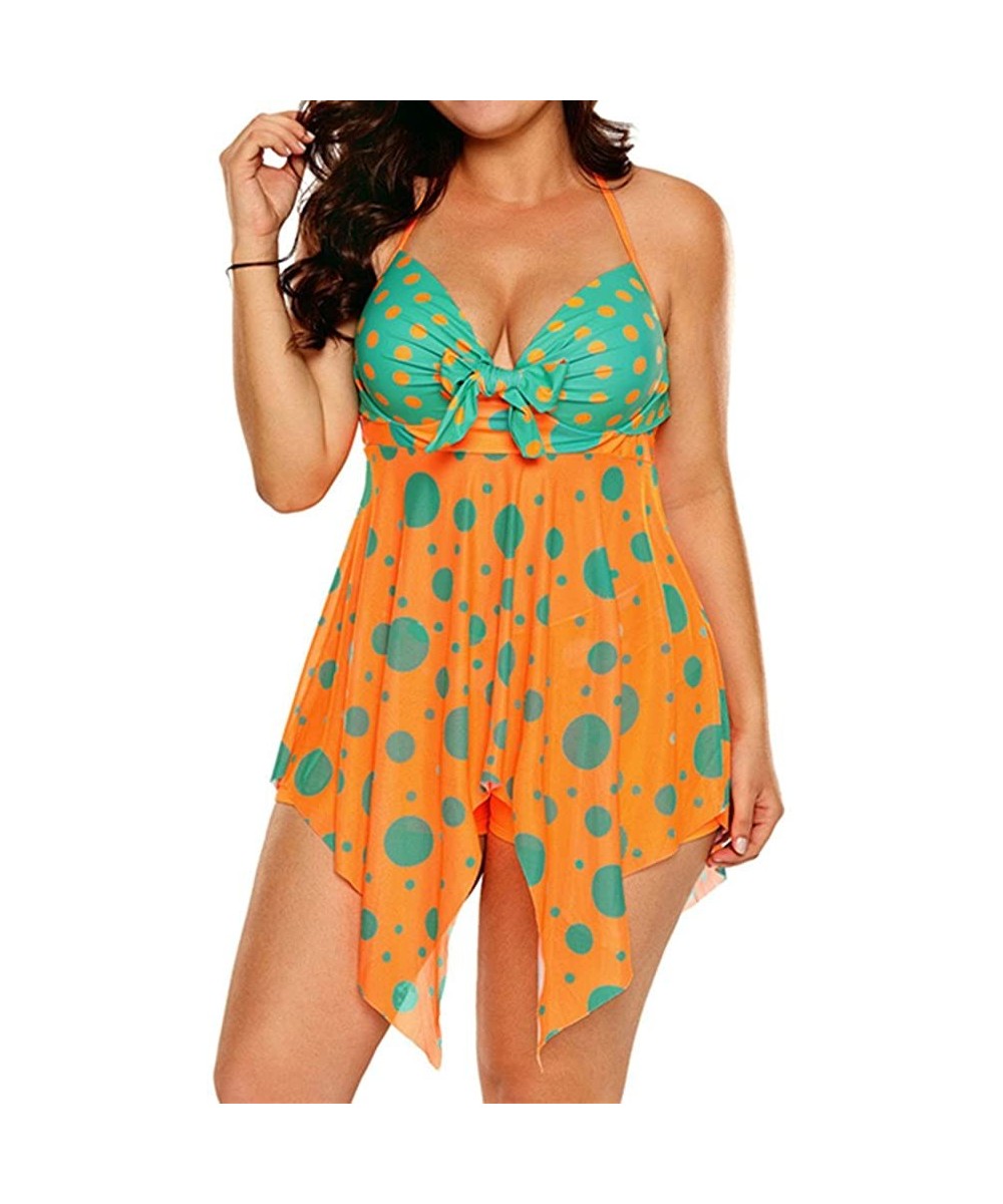 Women Tribal Print Flowy Tankini Top Swimsuit with Bikini Bottom - Orange Blue - CK18GHG64XY $27.95-Sets