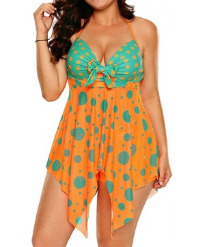 Women Tribal Print Flowy Tankini Top Swimsuit with Bikini Bottom - Orange Blue - CK18GHG64XY $27.95-Sets