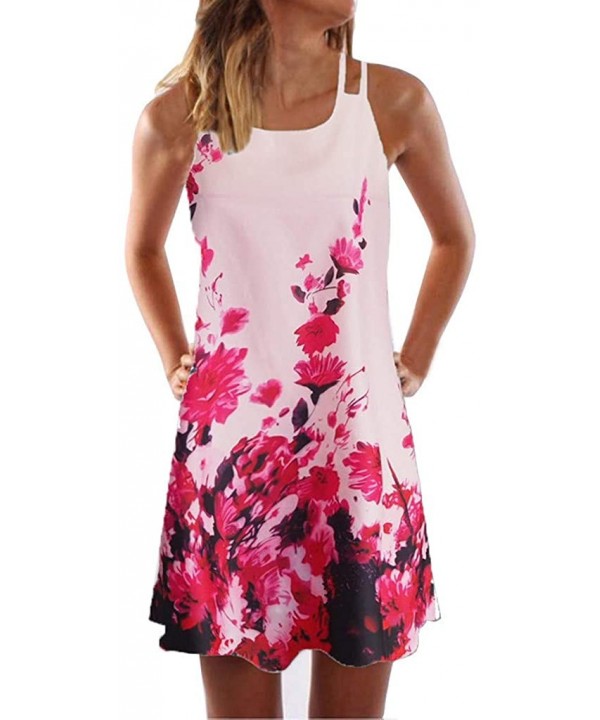 Summer Dresses for Women Beach 3D Butterfly Floral Print Sleeveless Vintage Bohe Tank Short Mini Dress - Yc-pink - C119EZC6ZA...