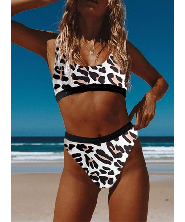 Women's Crop Top Striped Printed High Waisted Cheeky Bikini Set Two Piece Swimsuits - Az Leopard - C71963O2TG7 $23.29-Sets