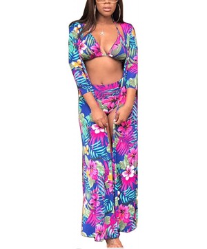 Women's Printed 3 Pieces High Waist Bikini Maxi Swimsuit Cover up - Red - CS190WN2307 $35.00-Cover-Ups