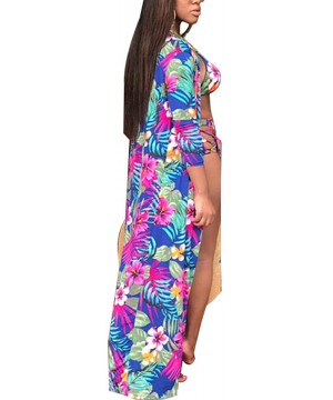 Women's Printed 3 Pieces High Waist Bikini Maxi Swimsuit Cover up - Red - CS190WN2307 $35.00-Cover-Ups