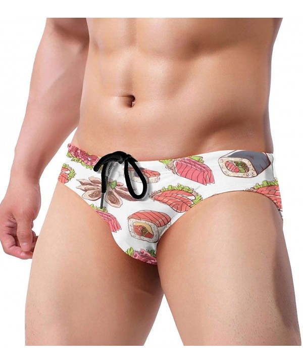 Mens Grape Fruit Pattern Swimwear Sexy Bikini Swim Briefs Low Rise Swimsuits Drawstring Trunks - Cuisine Dishes Pattern - CM1...