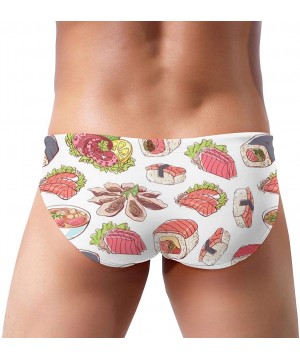 Mens Grape Fruit Pattern Swimwear Sexy Bikini Swim Briefs Low Rise Swimsuits Drawstring Trunks - Cuisine Dishes Pattern - CM1...