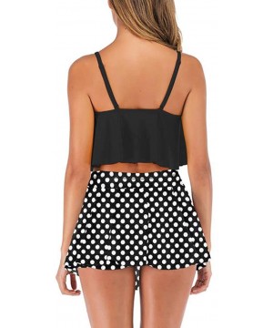 Womens Two Piece Bikini Set with Swim Skirt Bathing Suit Yellow - Black Polkadot - C018Z3UX635 $27.70-Sets