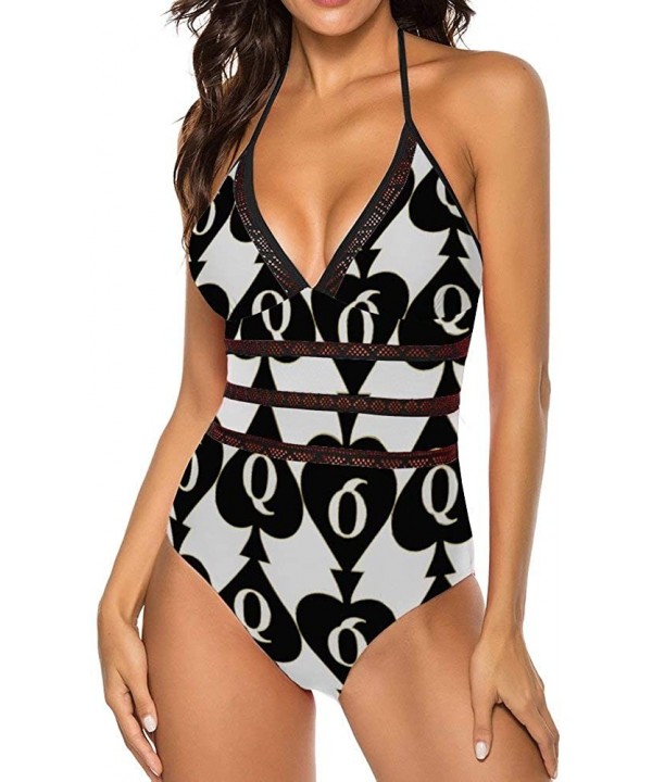 Women's One Piece Swimsuit Monokini U Neck Backness Swimwear Bathing Suit - Golden Queen of Spades Printed - C2190S73SCT $26....