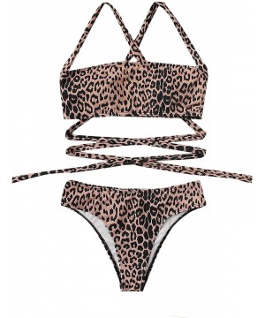 Women's Sexy Swimwear Criss Cross Leoprad Print Cheeky Bottom Bikini Set - Multi Color - CC194XK2MLD $21.51-Sets