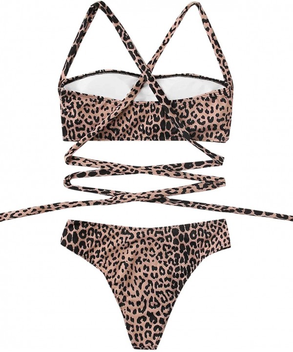 Women's Sexy Swimwear Criss Cross Leoprad Print Cheeky Bottom Bikini Set - Multi Color - CC194XK2MLD $21.51-Sets